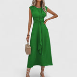 Пенелопа - Въздушна макси рокля без ръкави с ласкаво кръгло деколте