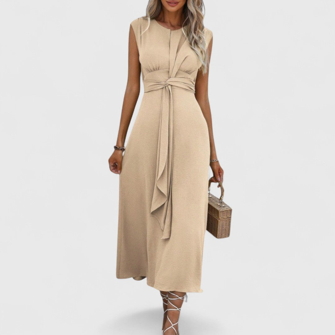 Пенелопа - Въздушна макси рокля без ръкави с ласкаво кръгло деколте